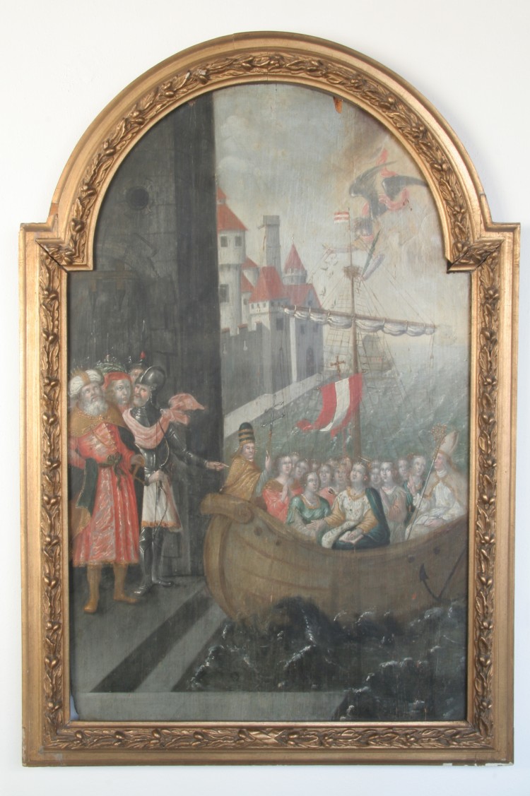 Smrt sv. Uršuly, olejomalba, Český Krumlov, 17. století