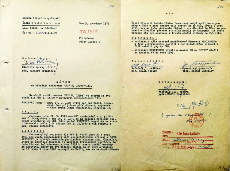 17. V říjnu 1979 bylo Josefu Krnínskému umožněno vystěhovat  se do USA. Současně byl navržen na „Index nežádoucích osob“, což znamenalo, že se do ČSSR již nemohl vrátit.