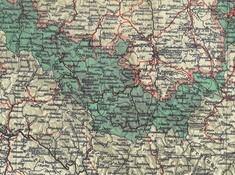 Mapa pohraničí Českokrumlovska